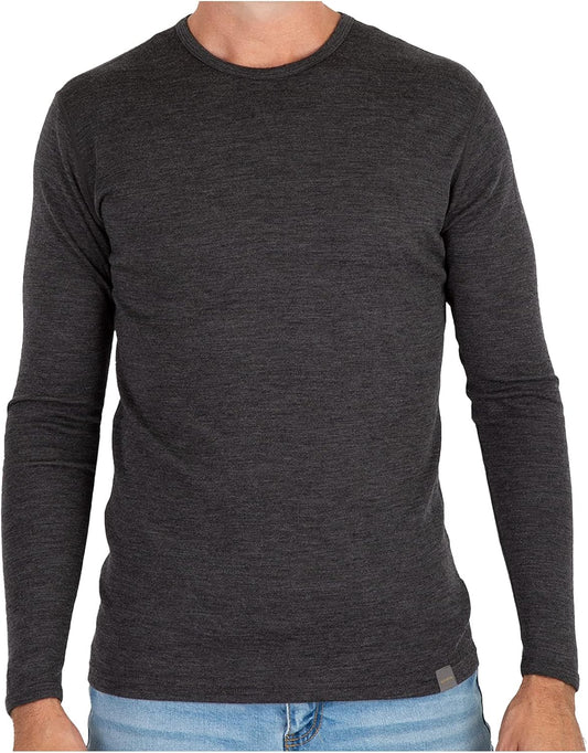 Mens Base Layer - 100% Merino Wool Midweight Long Sleeve Thermal Shirt